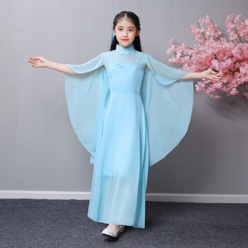 Girls kids chinese folk dance costumes fairy princess guzheng anime drama party stage performance cosplay dresses